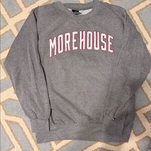 Morehouse Gray Crewneck Sweater with Red Lettering